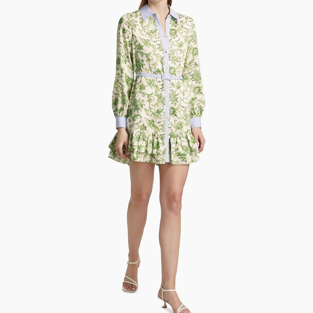 Cinq à Sept Cream and Green Long Sleeve Dress